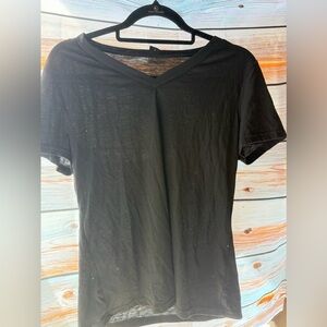 SHEIN Black V-Neck Tee with Front Pleat